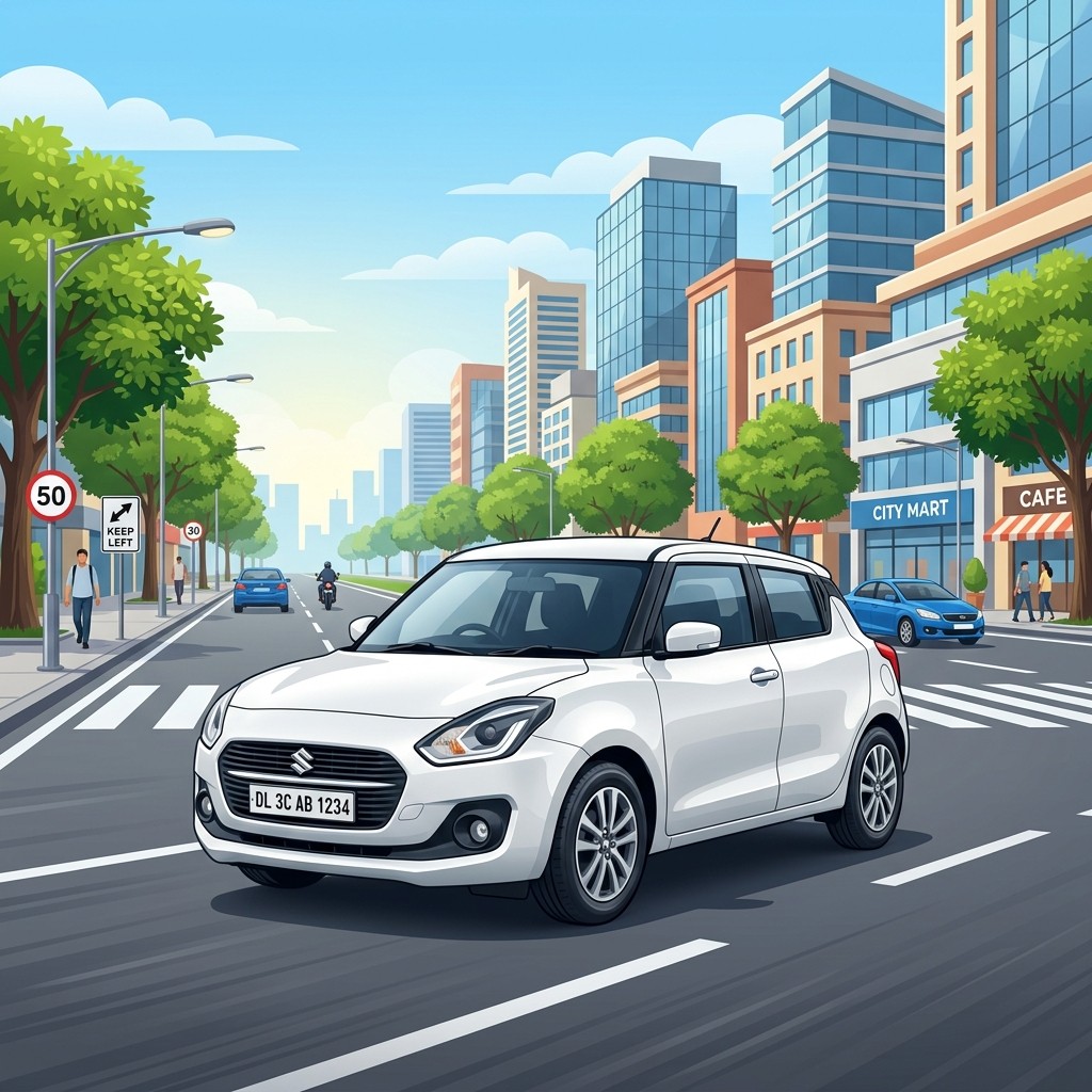 White Swift driving safely